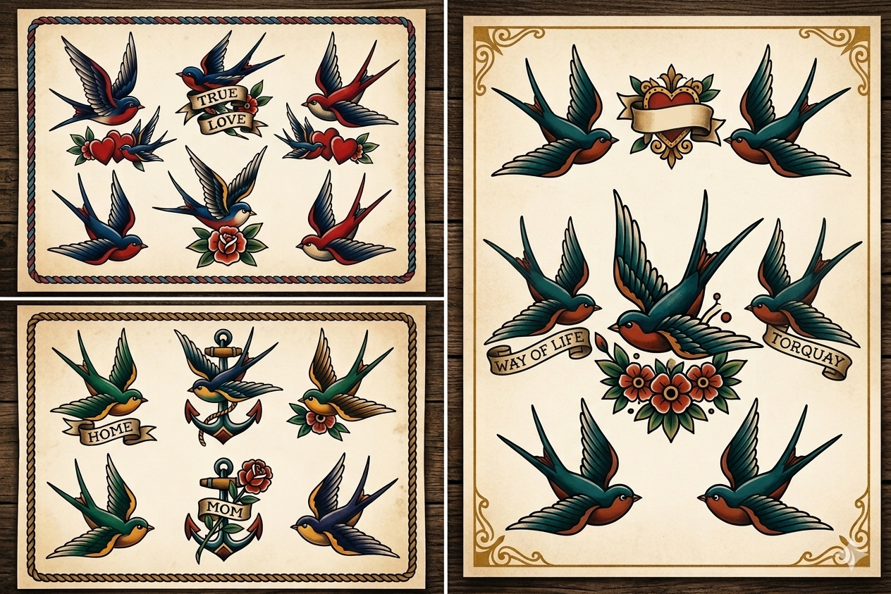 swollow tattoo flash digital image mockups way of life tattoo studio